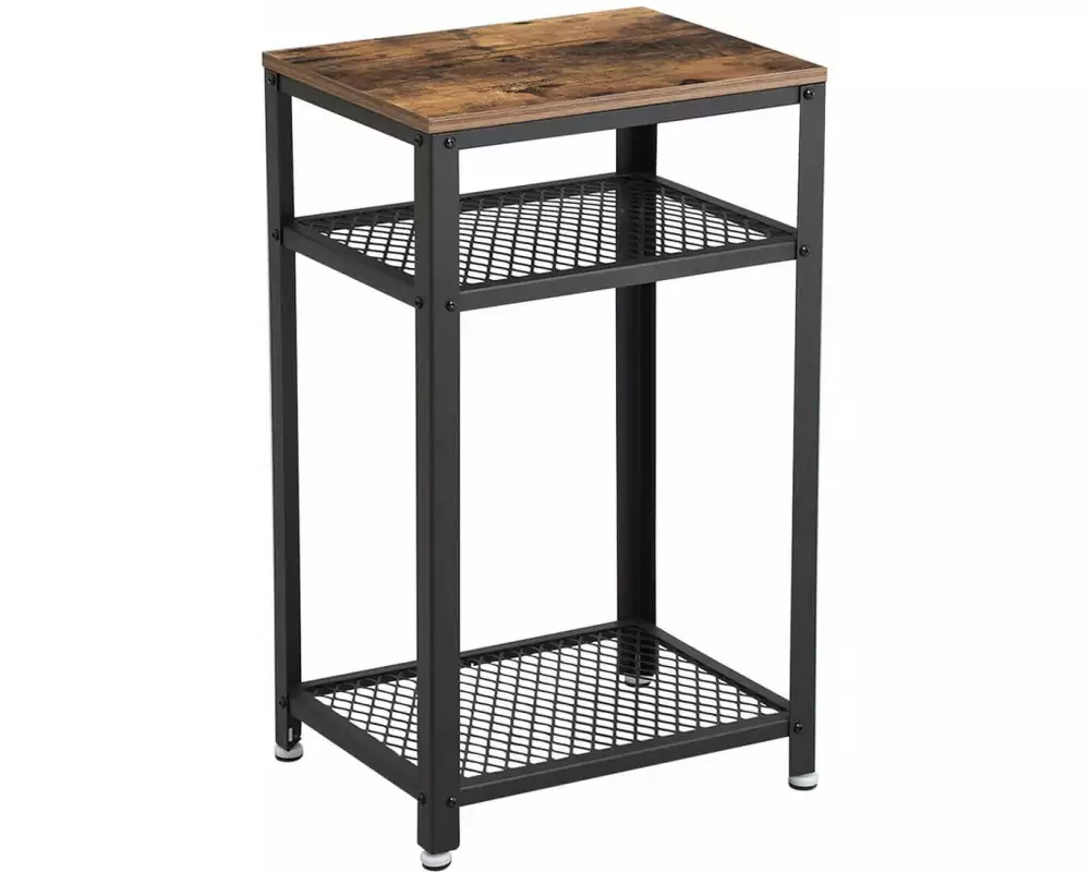 VASAGLE Beistelltisch Mit 2 Gitterablagen 40 x 75 cm, Braun/Schwarz