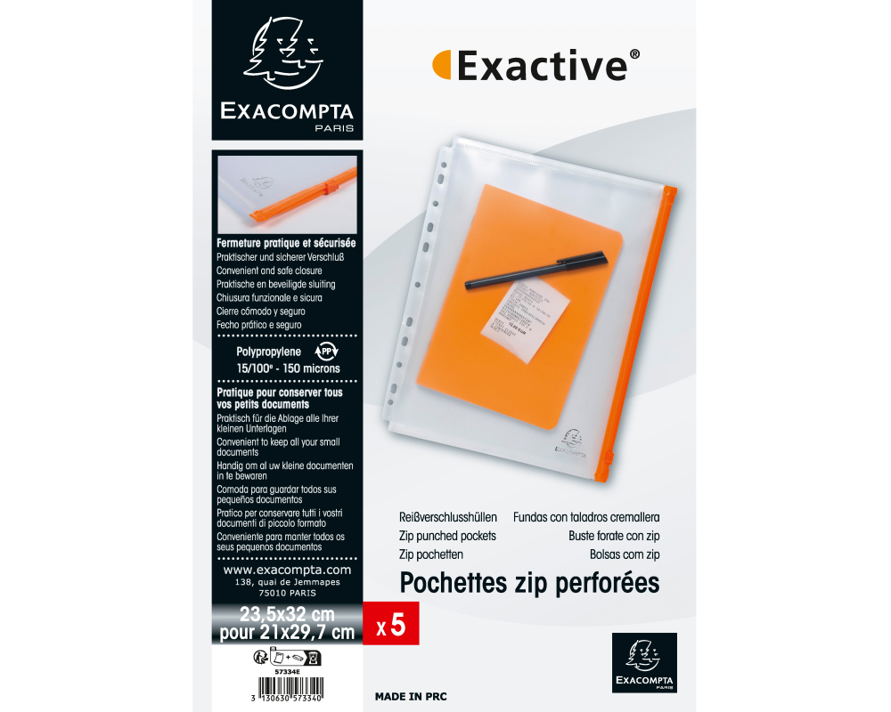 EXACOMPTA Dokumententasche mit Zip A4 57334E 5 Stück, transparent