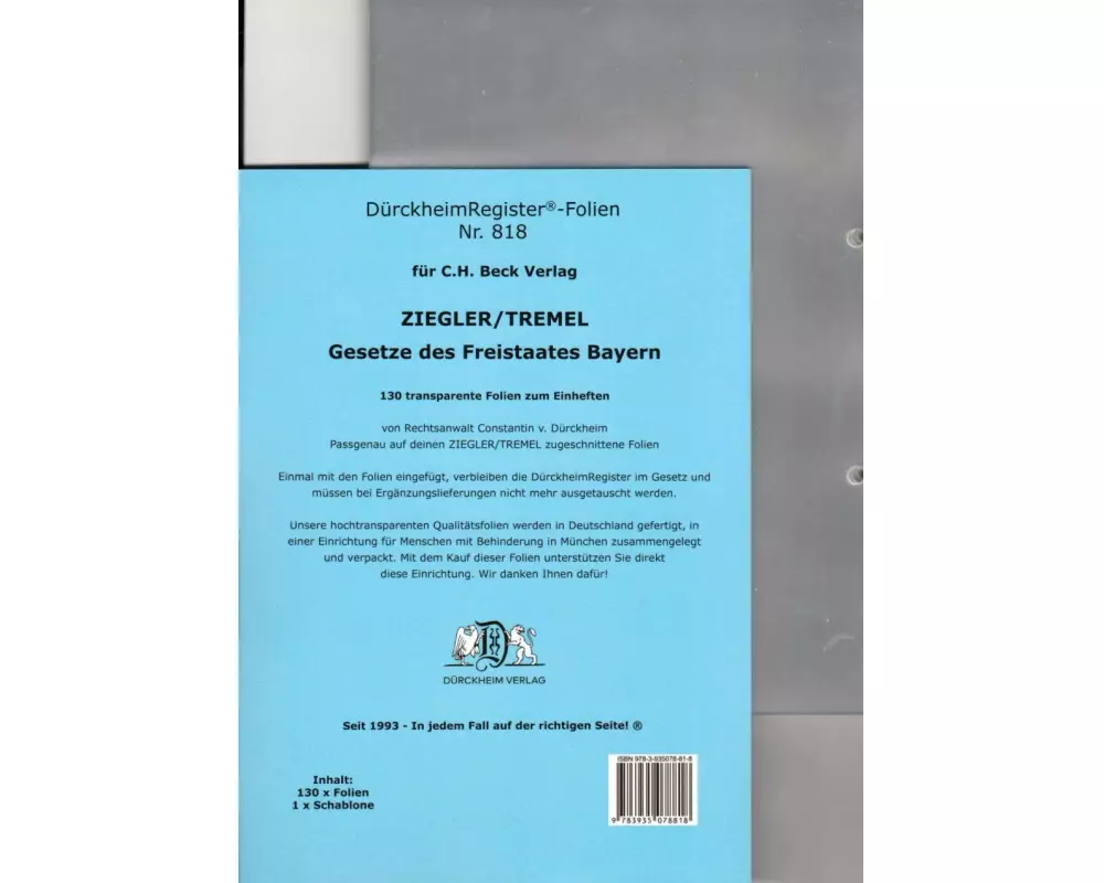 DürckheimRegister-FOLIEN ZIEGLER/TREMEL Gesetze des Freistaates Bayern