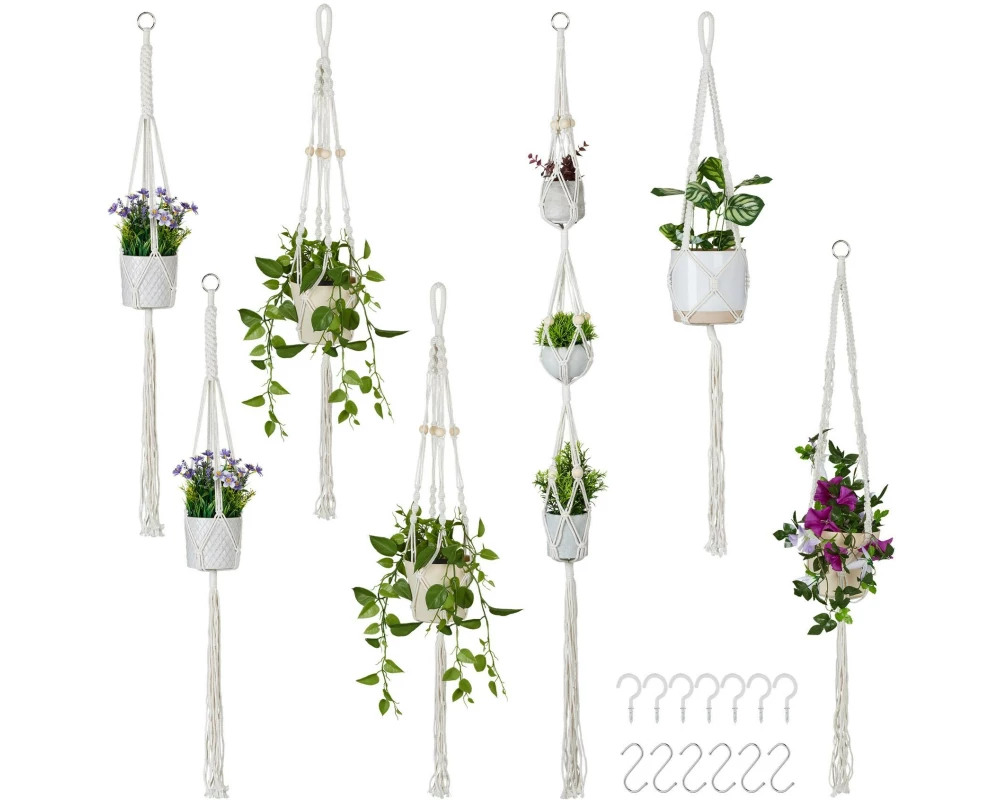 relaxdays Blumenampel Makramee 7er-Set