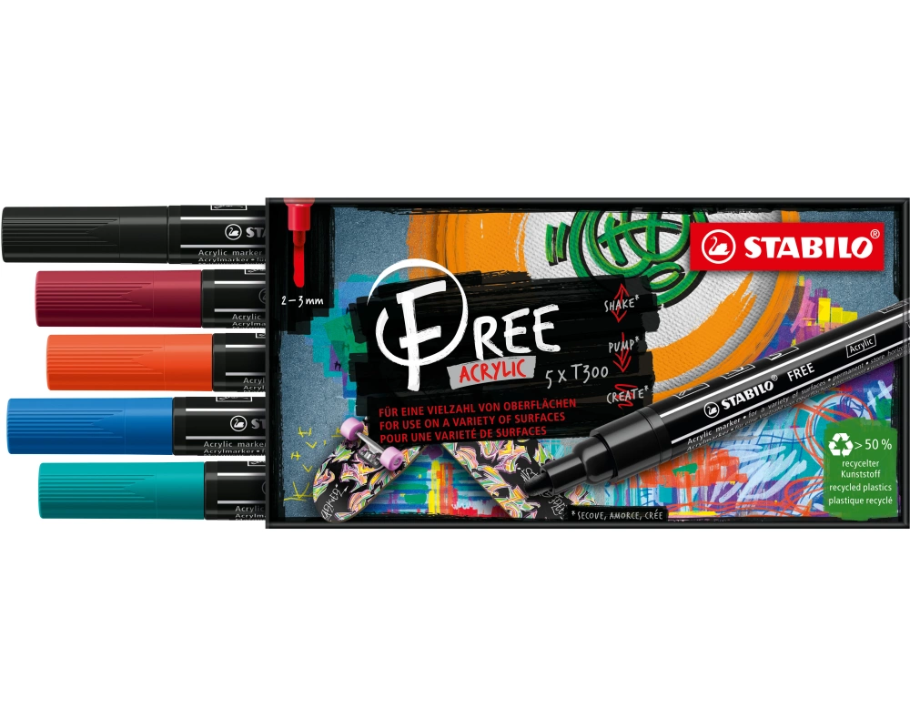 STABILO FREE Acrylic T300 2-3mm 692/5-01 Urban 5er Etui