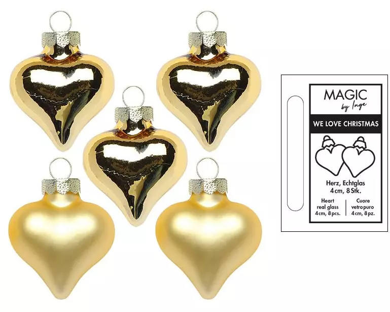 INGES CHRISTMAS DECOR Herz Inkagold 4 cm 8 Stück