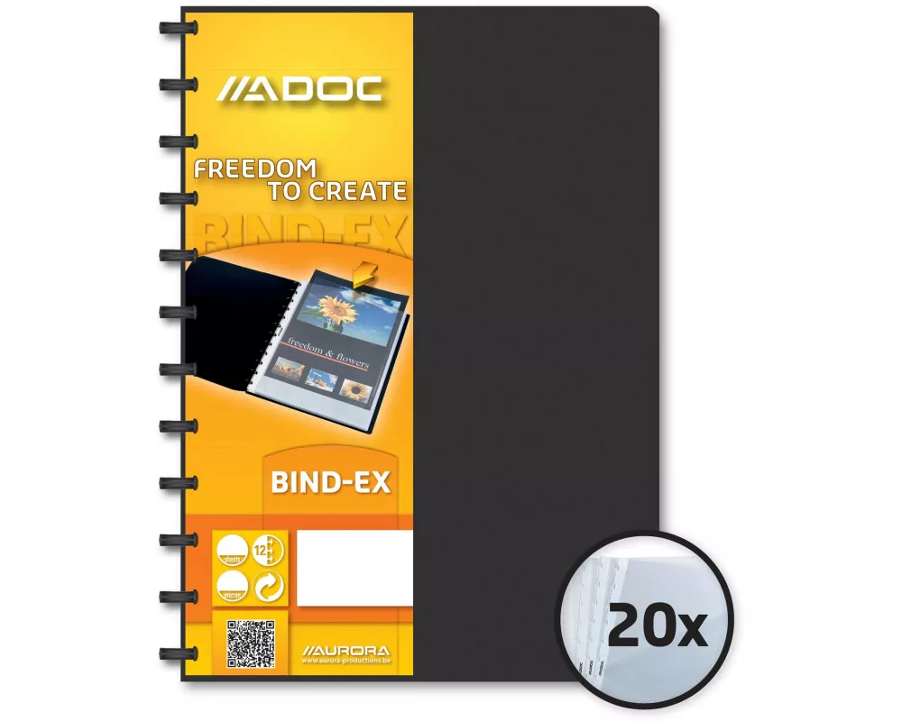 Adoc Sichtbuch Bind-Ex A4, 20 Taschen, Schwarz