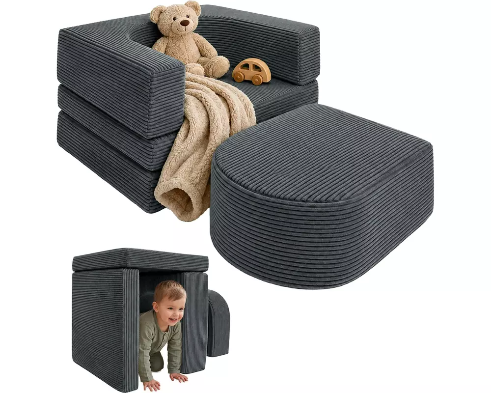 relaxdays Kindersessel Modular 4-teilig, Dunkelgrau