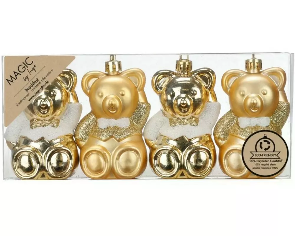 INGES CHRISTMAS DECOR Weihnachtsschmuck Teddybär 4 Stück, Gold