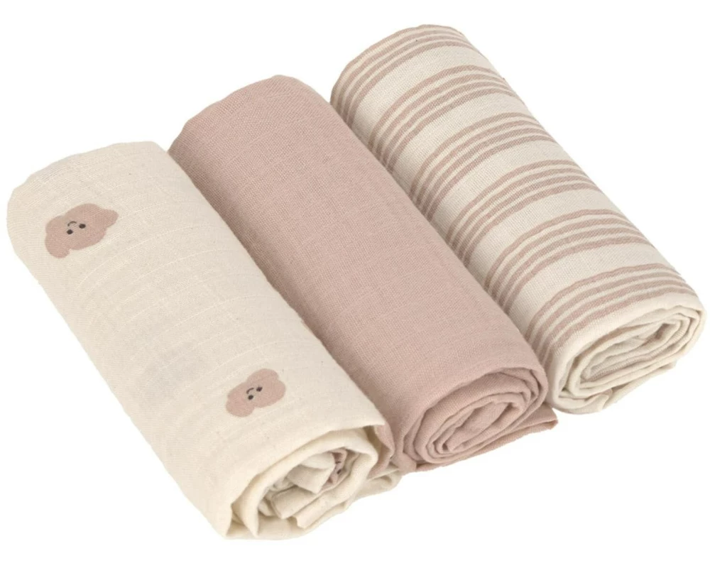 Lässig Mulltuch Tiny Team M 3 Stück, 60 cm x 60 cm, Beige