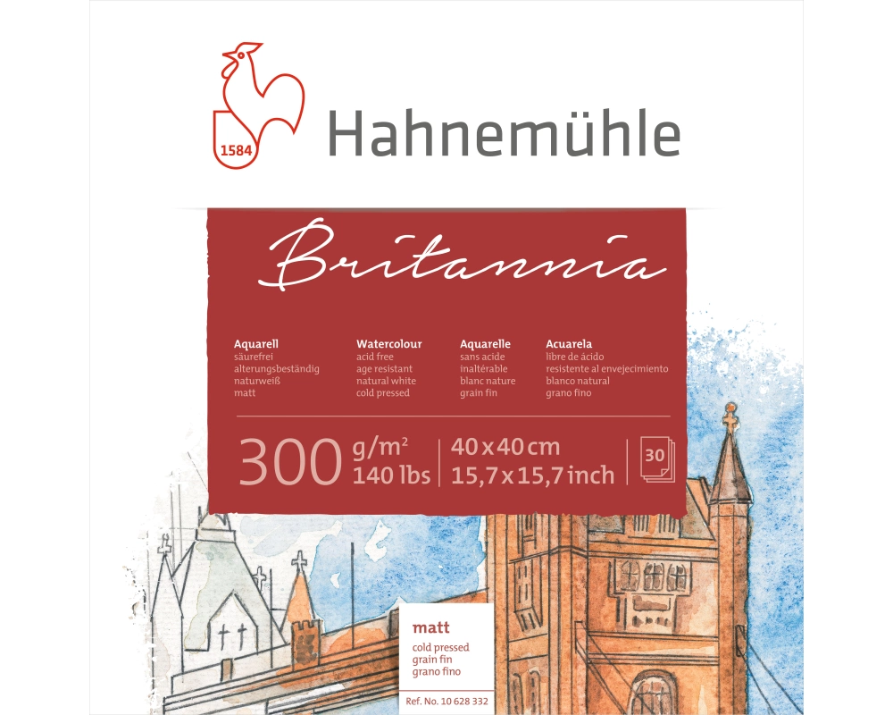 HAHNEMÜHLE Aquarellbl. Britannia 40x40cm 10628332 weiss matt, 300g 30 Blatt