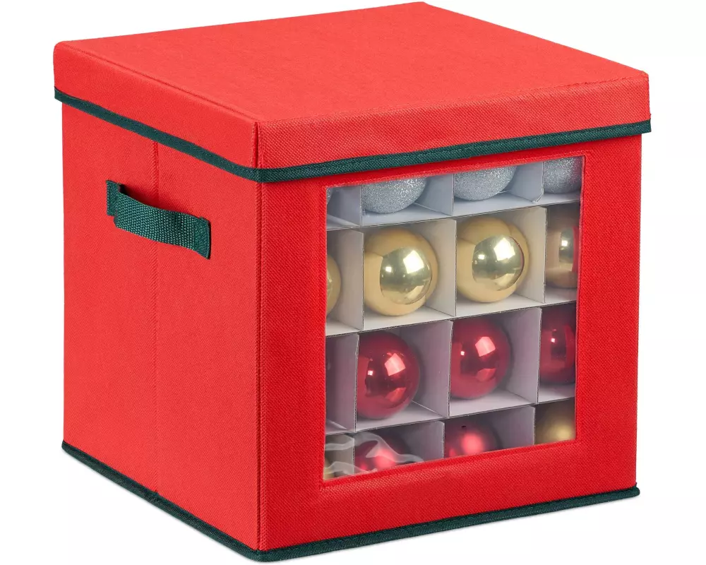 relaxdays Weihnachtskugel Aufbewahrungsbox Rot