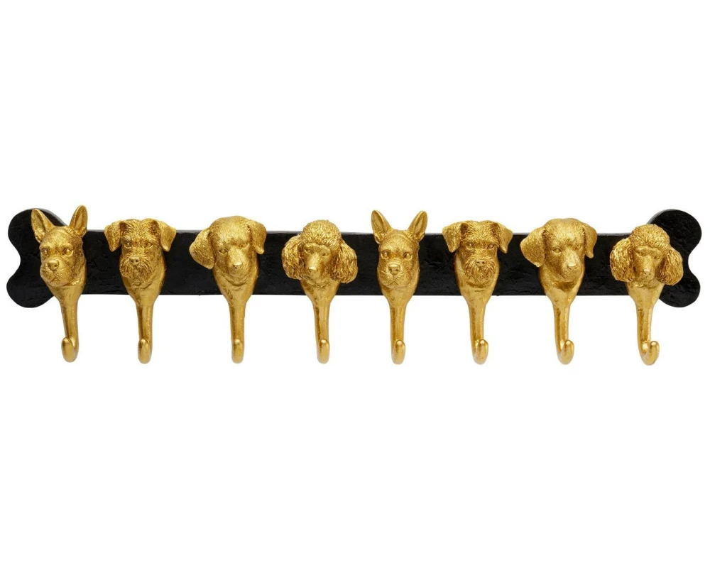 Kare Wandgarderobe Dog Family 69 cm x 15.5 cm, Gold/Schwarz