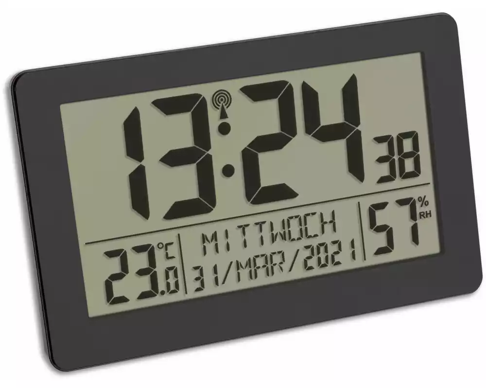 TFA Dostmann Funkuhr mit Raumklima Schwarz