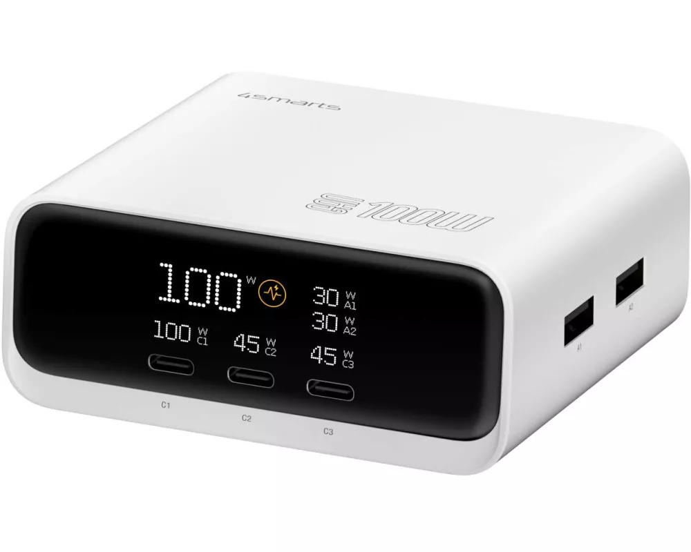 4smarts Ladestation GaN Screen 100W 3C+2A