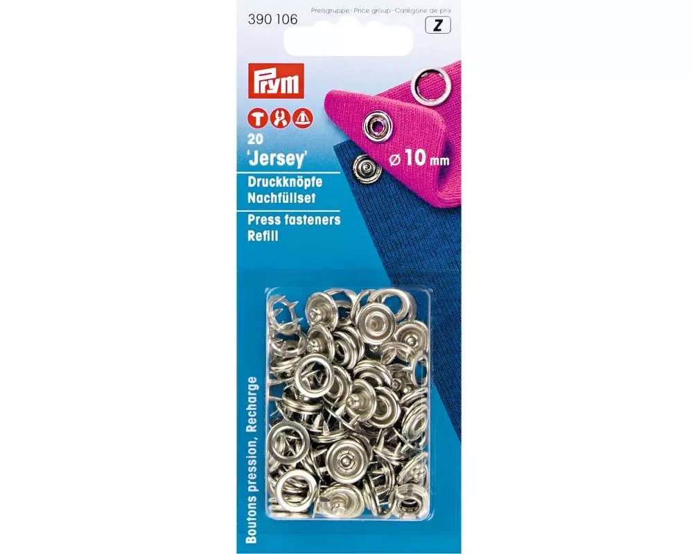 Prym Druckknöpfe Jersey Ring Silber, 10 mm, 20 Stück