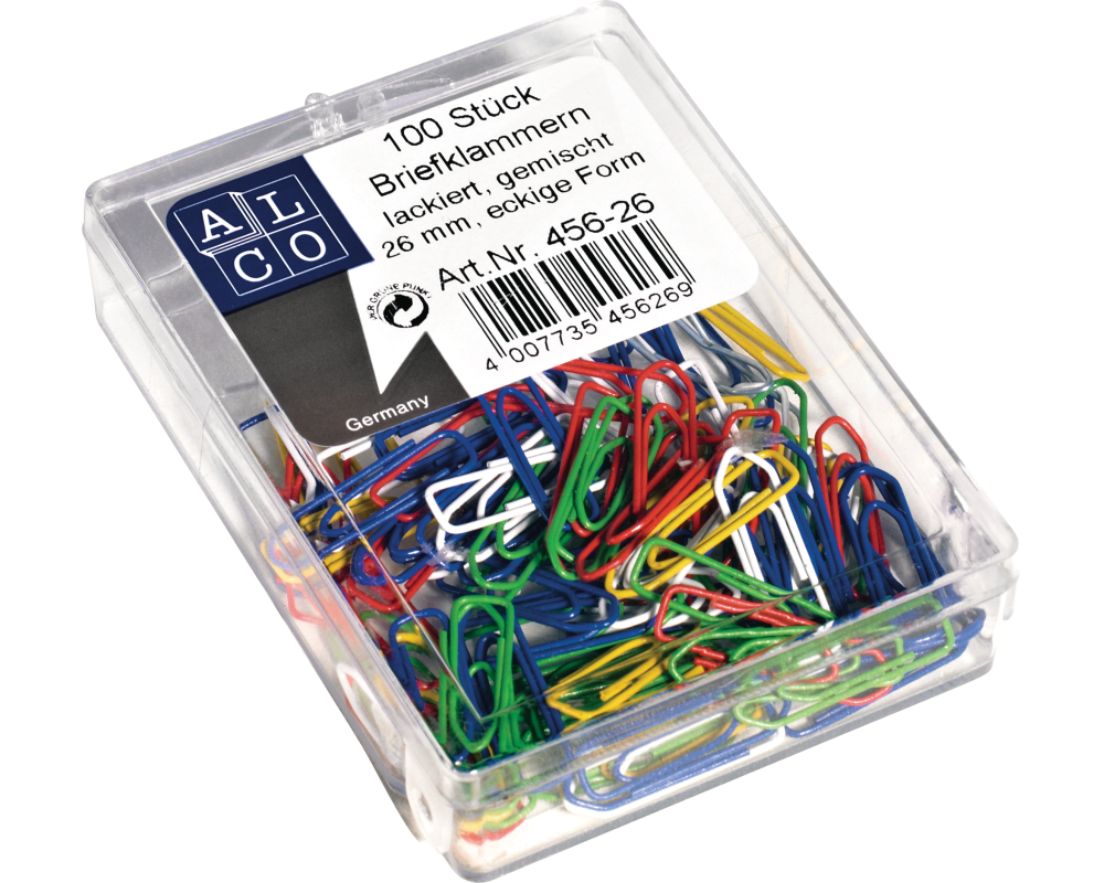 ALCO Büroklammern 26mm 458-26 eckig, farbig ass. 500 Stück