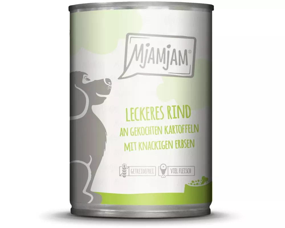 Mjamjam Nassfutter Rind mit Kartoffeln und Erbsen, 400 g