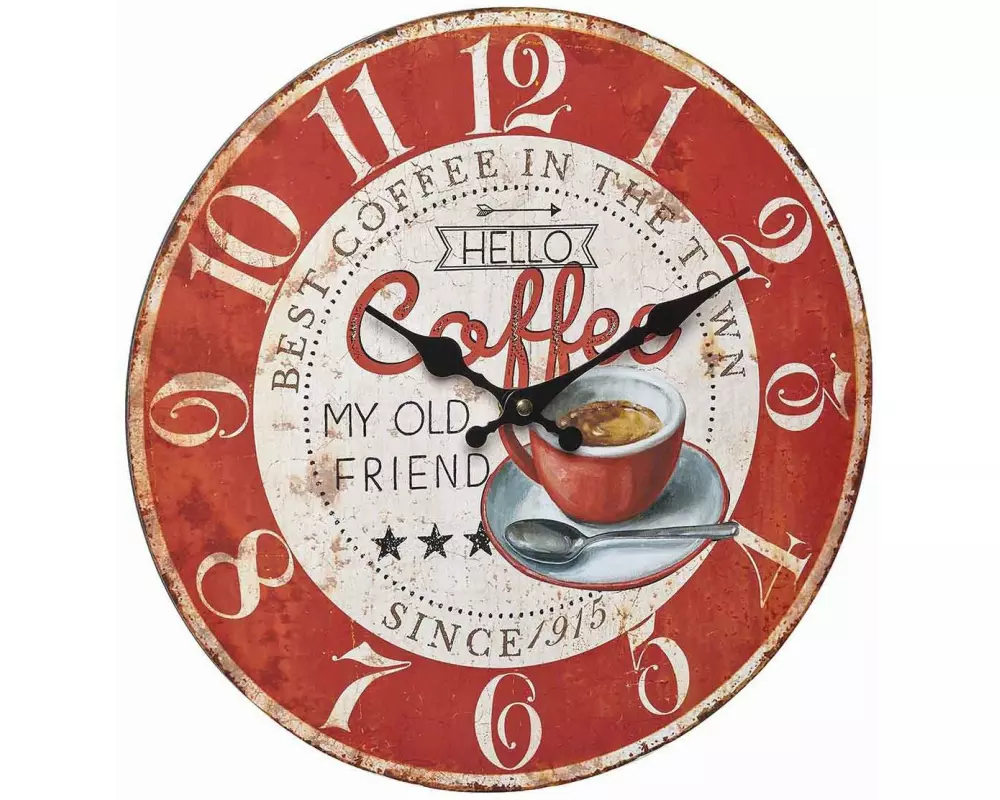 TFA Dostmann Wanduhr Vintage Coffee Ø 33.7 cm, Rot/Beige