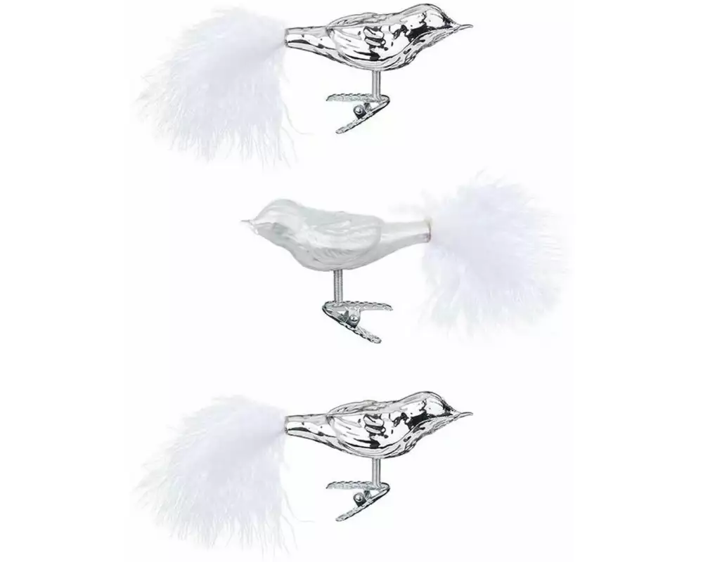 INGES CHRISTMAS DECOR Weihnachtskugel Frosty Vogel 3 Stück, Silber