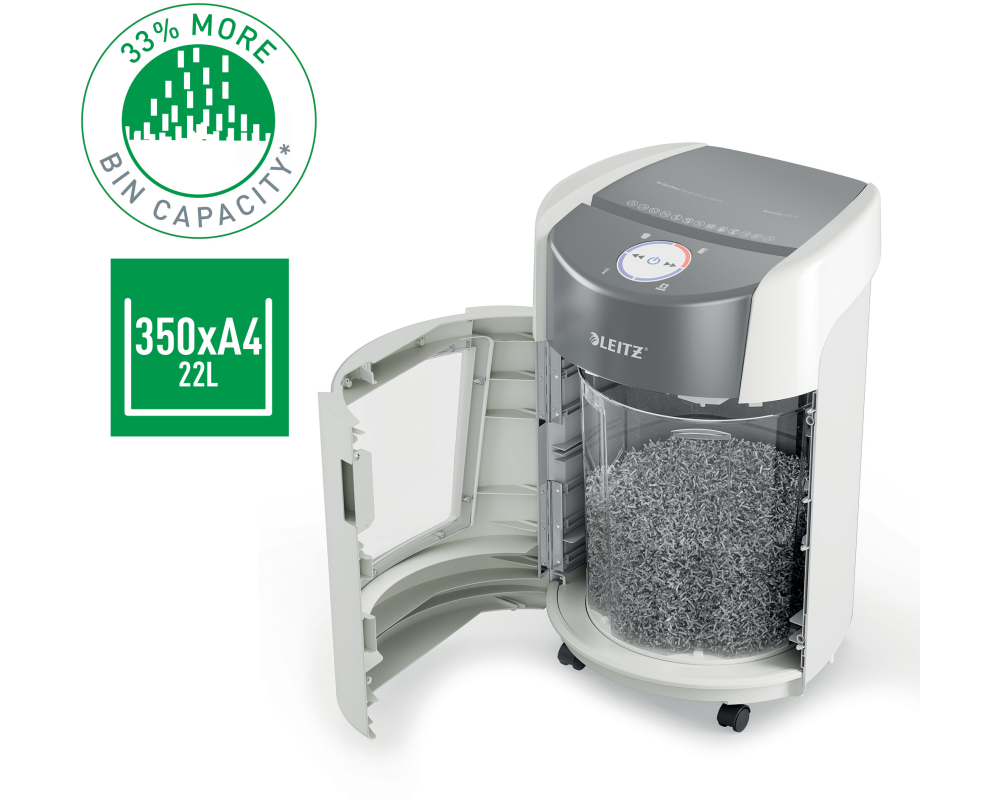 Leitz Bürogeräte Aktenvernichter IQ OptiMax Small Office 350 P-5, 22 l, Weiss