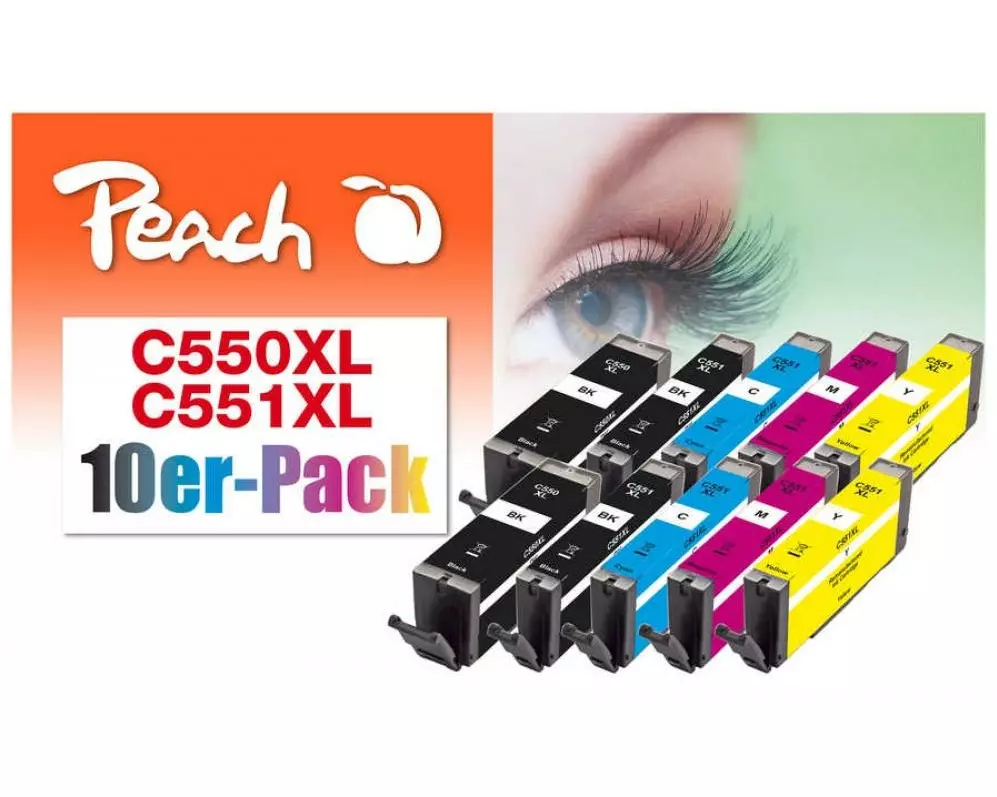 Peach Tintenset Canon 550XL/551XL, Multi-10-Pack BK/PBK/C/M/Y