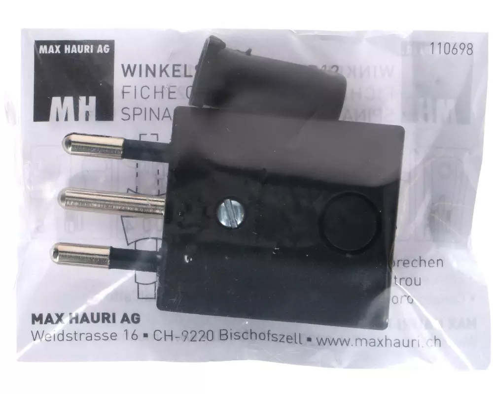 Max Hauri Stecker Typ 12 gewinkelt 3-polig schwarz