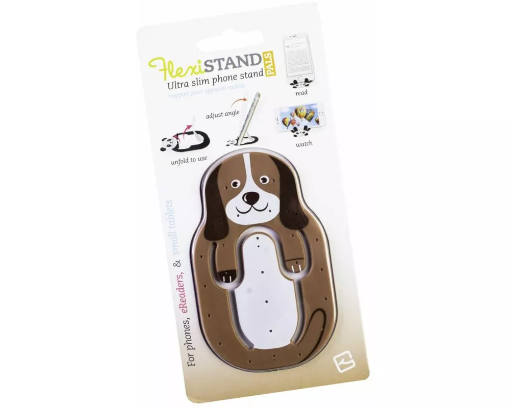 Flexistand (Hund) - flexibler Handyaufsteller - für alle Handys und Mini-Tablets - superflach - stufenlos verstellbar - hochkant und quer - passt in j