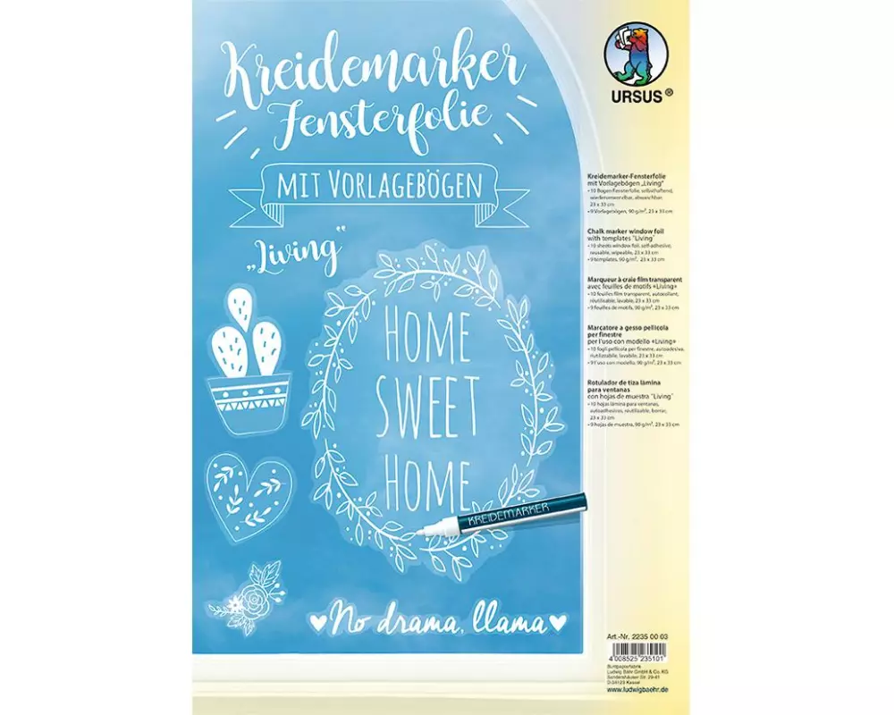 URSUS Fensterfolie Kreidemarker Living 23 x 33 cm, 10 Stück, Weiss