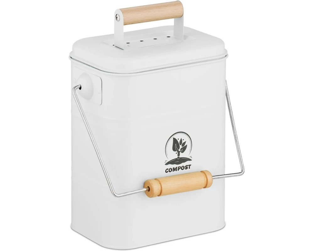 relaxdays Komposteimer 3.5 l, Weiss/Hellbraun