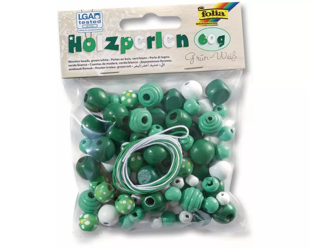 Folia Holzperlen Grün/Weiss