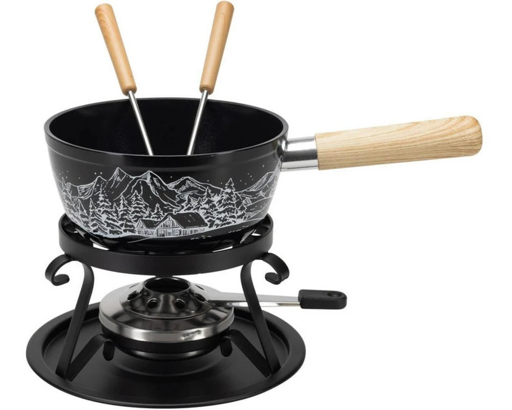Nouvel Fondue-Set 5 Teile, Schwarz/Silber/Weiss