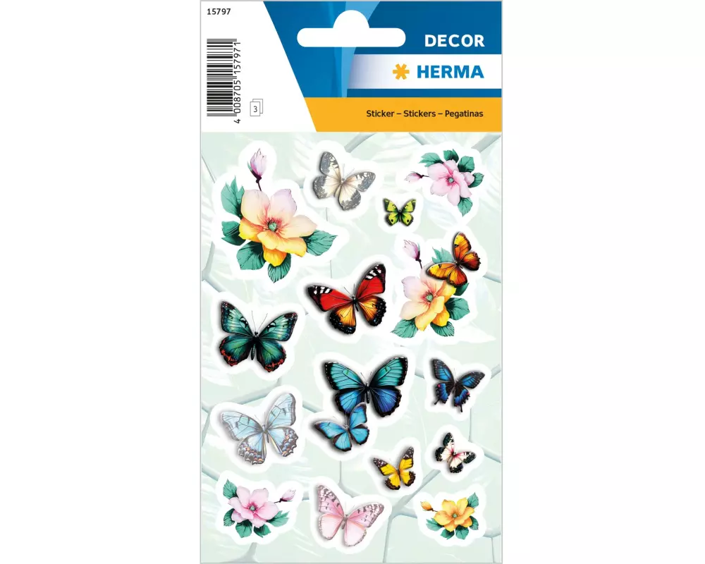 Herma Stickers Motivsticker Schmetterlinge 3 Blatt / 45 Sticker