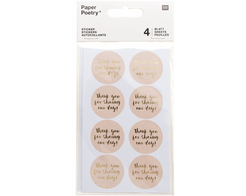 RICO DESIGN Sticker Thank you 99001.22.15 puder 32 Stück