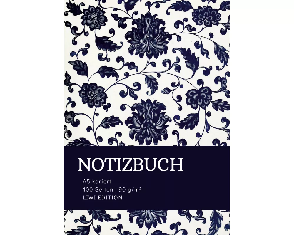Floral blau - Notizbuch A5 kariert - 100 Seiten 90g/m² - Soft Cover - FSC Papier