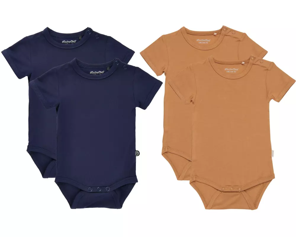 minymo Kurzarm-Body 4er Set Bamboo Chipmunk/Dark Navy Gr. 92