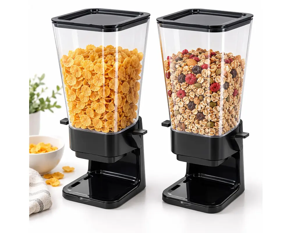 relaxdays Müslispender 2er Set Kunststoff Schwarz Transparent 5.5 l