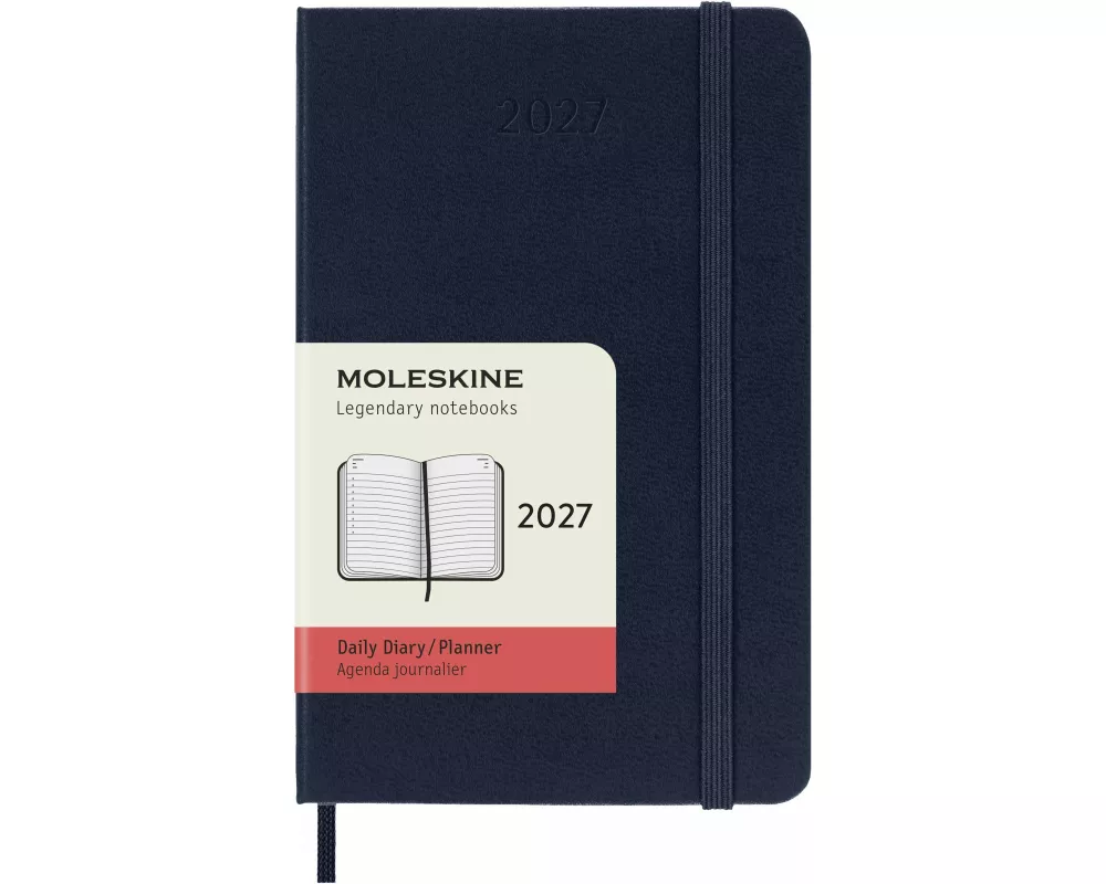 Moleskine 12 Monate Tageskalender 2027, Pocket/A6, 1 Tag = 1 Seite, fester Einband, saphir