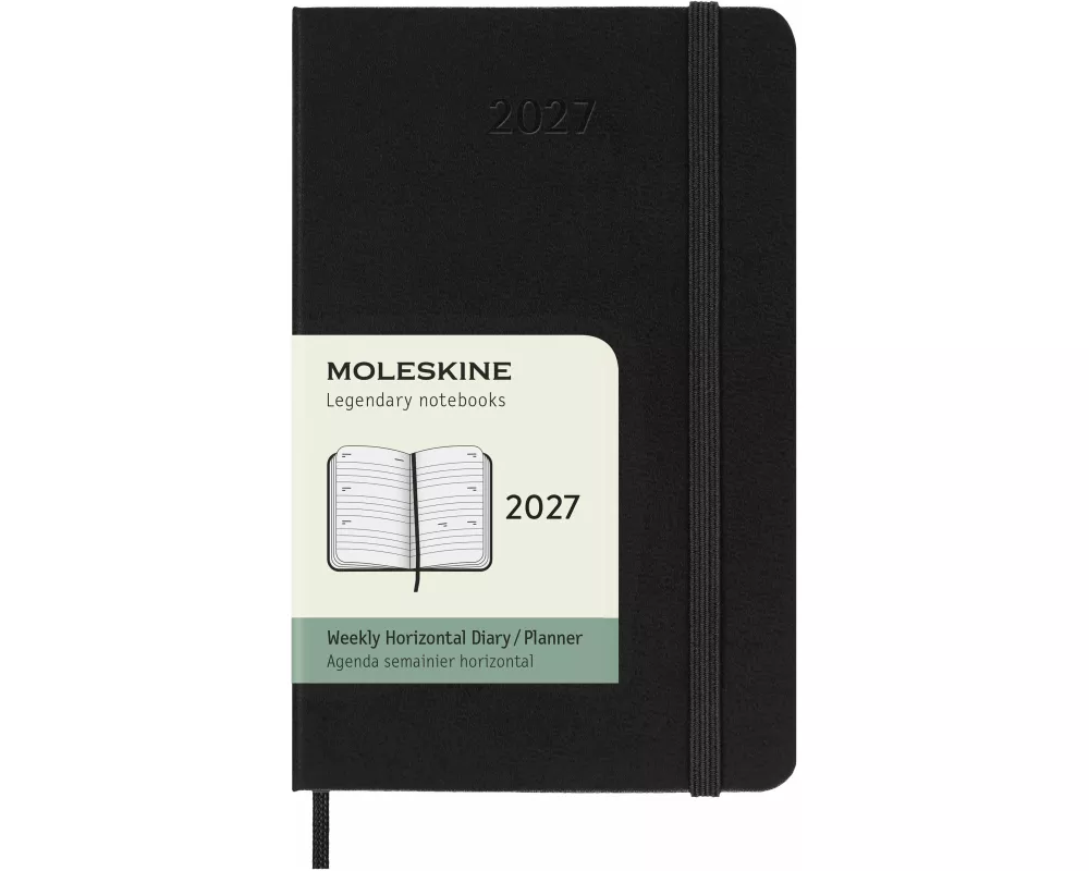 Moleskine 12 Monate Wochenkalender 2027, Pocket/A6, 1 Wo = 2 Seiten, horizontal, fester Einband, schwarz