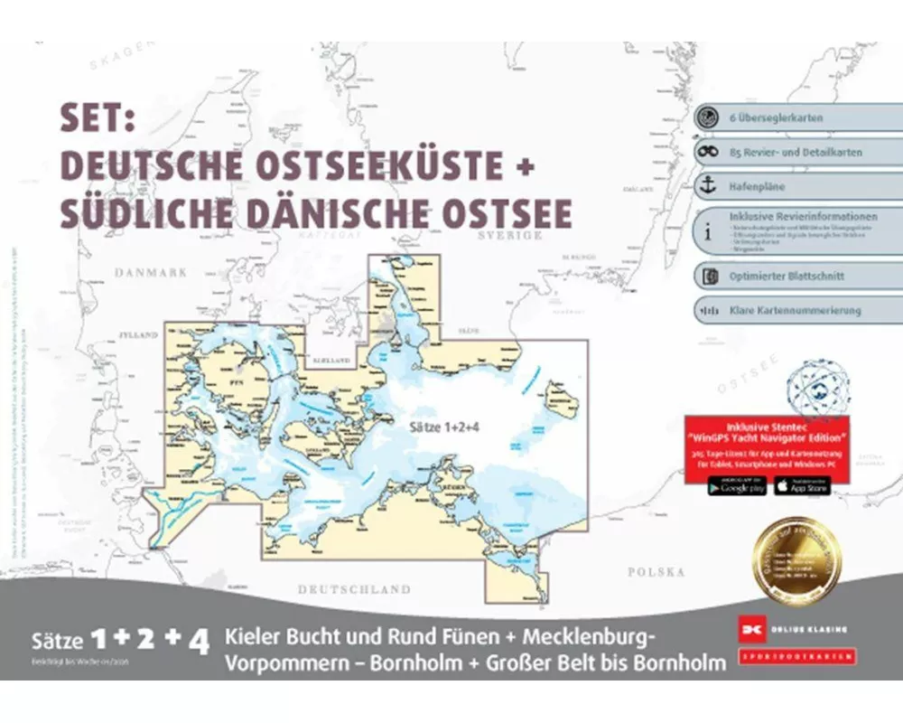 Sportbootkarten Satz 1, 2 und 4 Set: Deutsche Ostseeküste und Südliche Dänische Ostsee (Ausgabe 2026)