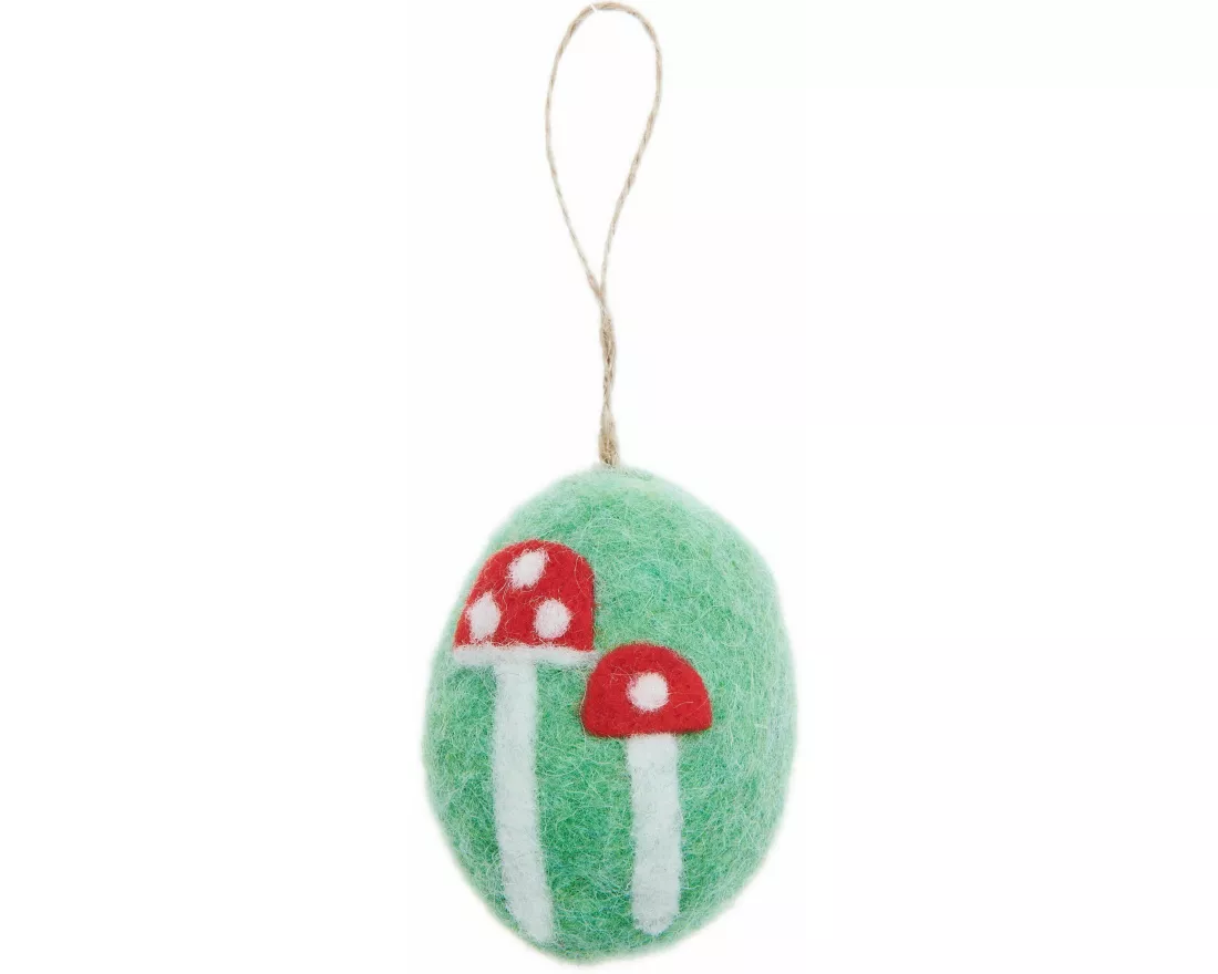 Aufhänger Filz-Ei Fliegenpilz, Grün, 7,8 x Ø 5,8cm
