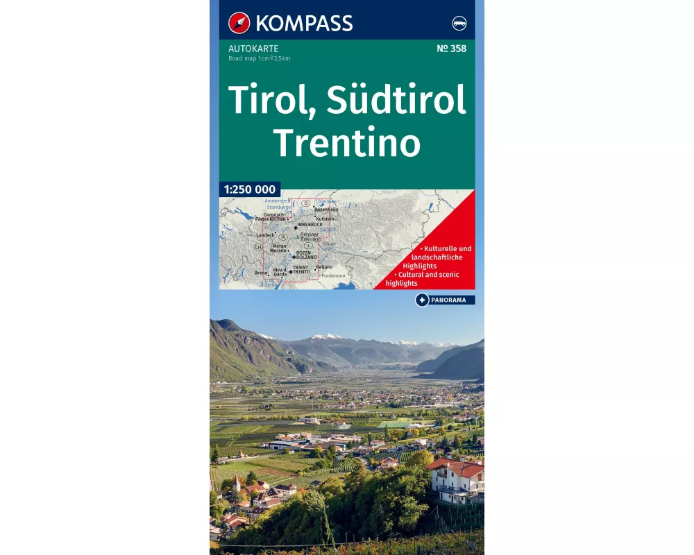 KOMPASS Autokarte Tirol, Südtirol, Trentino/Tirolo, Alto Adige, Trentino 1:250.000