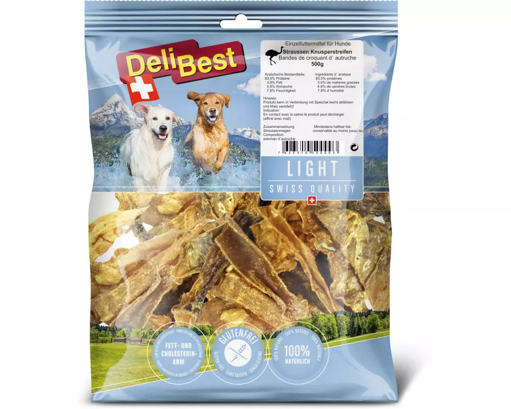 DeliBest Kausnack Light Straussen Knusper Streifen 500 g