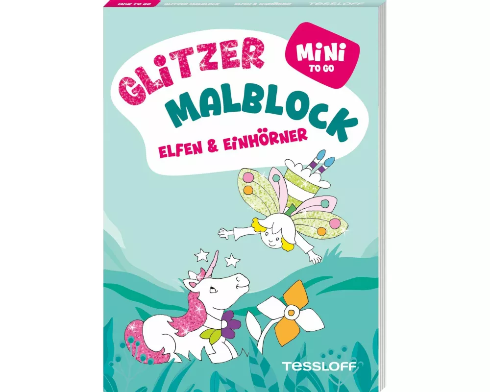 Mini Glitzer Malblock to go. Elfen & Einhörner