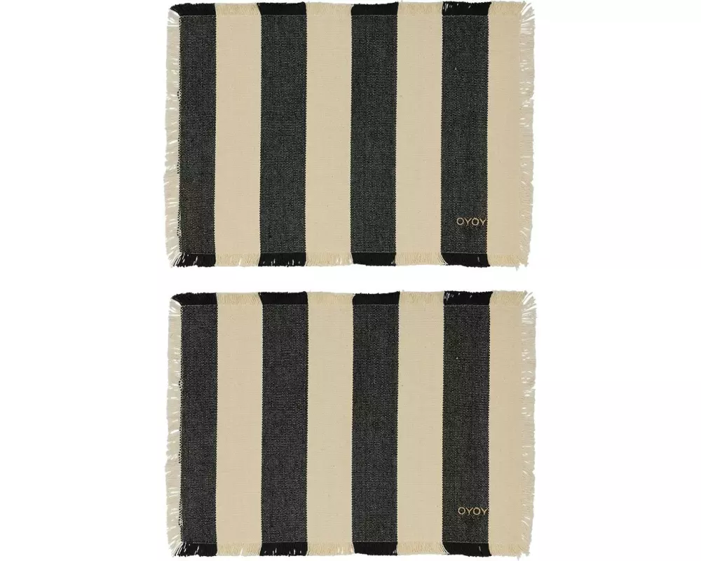 OYOY Tischset Toppu 2er Set, 33 cm x 48 cm, Schwarz/Offwhite