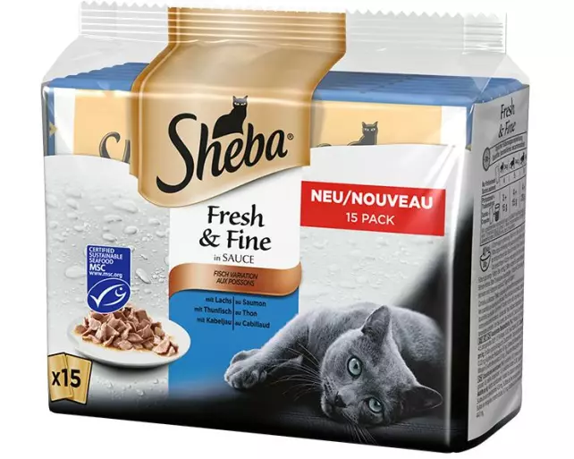 Sheba Nassfutter Fresh & Fine in Sauce Fisch Variation, 15 x 50 g