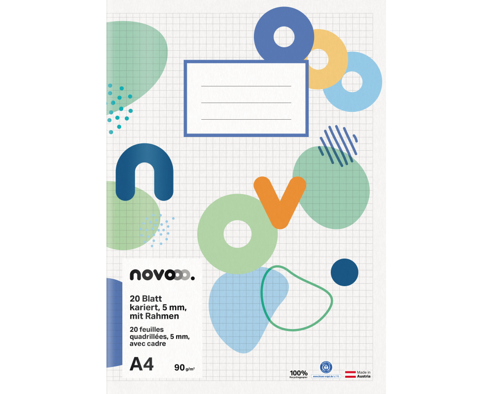 NOVOOO Schulheft A4 729758 5mm kariert mit Rand 90g