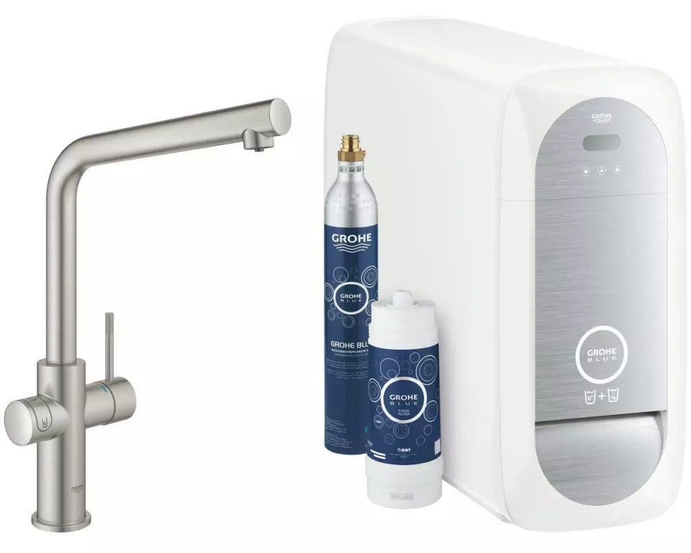 GROHE Küchenarmatur Blue Home L-Auslauf, Starter Kit, Supersteel