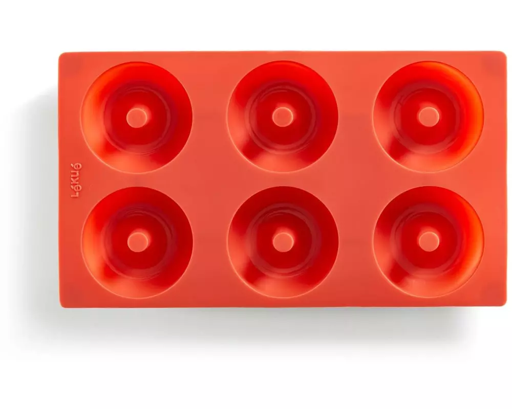 Lékué Donut-Backform Silikon, Rot, 6 Mulden