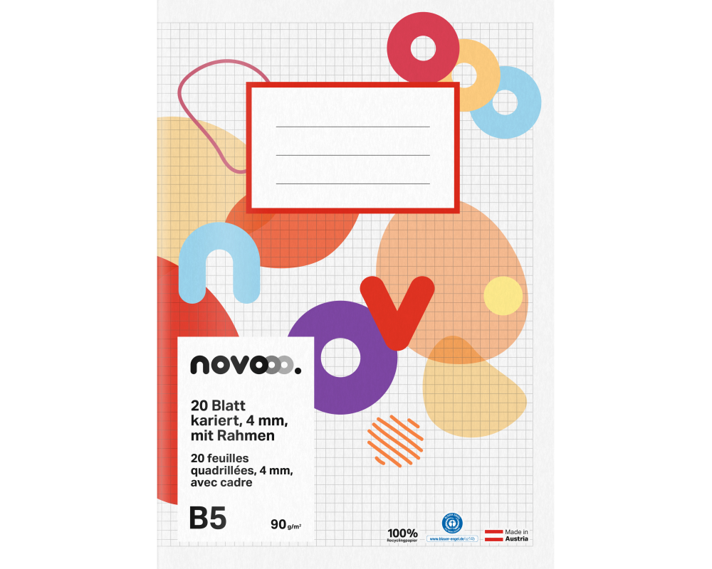 NOVOOO Schulheft B5 729771 4mm kariert mit Rand 90g