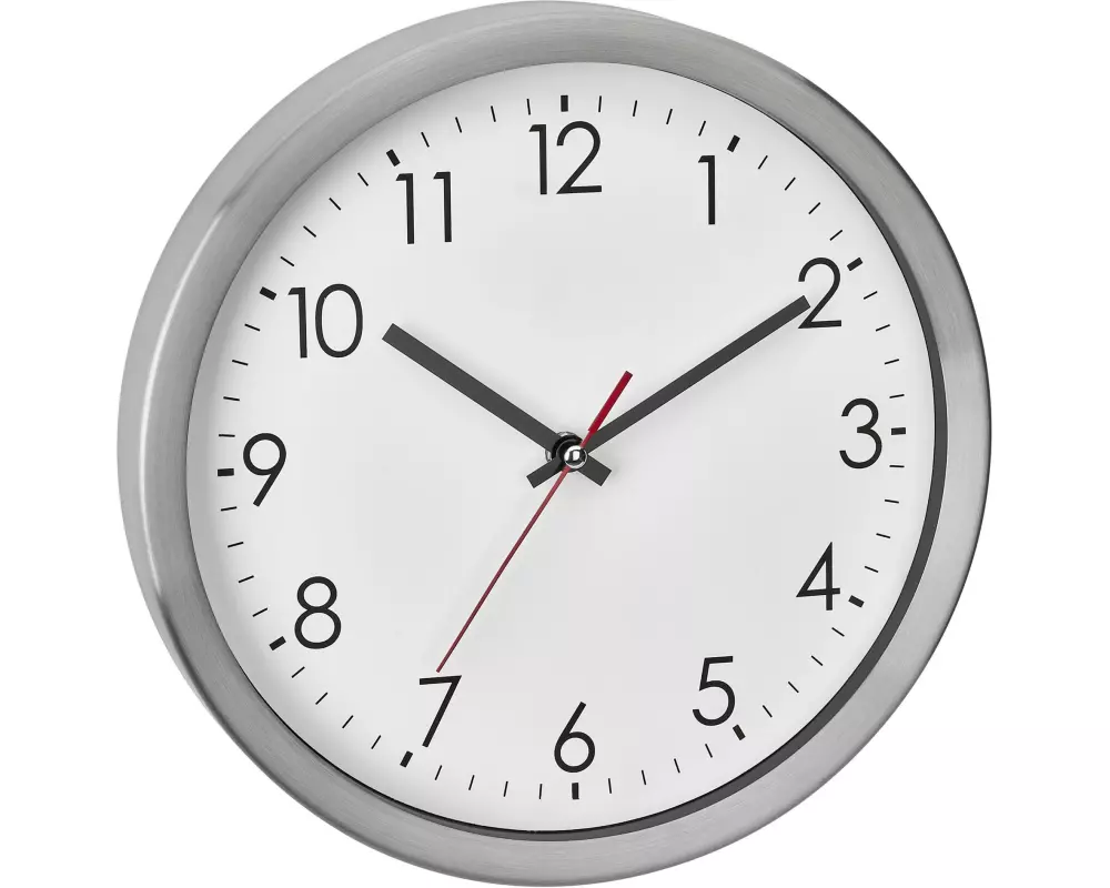 TFA Dostmann Analoge Wanduhr mit Edelstahl-Rahmen Silber