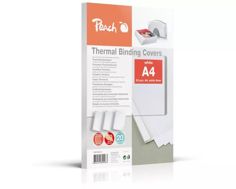 Peach Einbanddeckel für 60 Blatt, 200 g/m², 20 Stück, Weiss