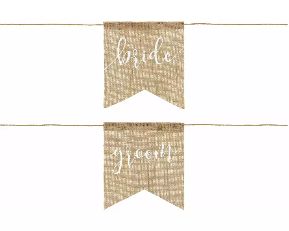 Partydeco Hochzeitsaccessoire Stuhlschild Bride Groom Jute Braun