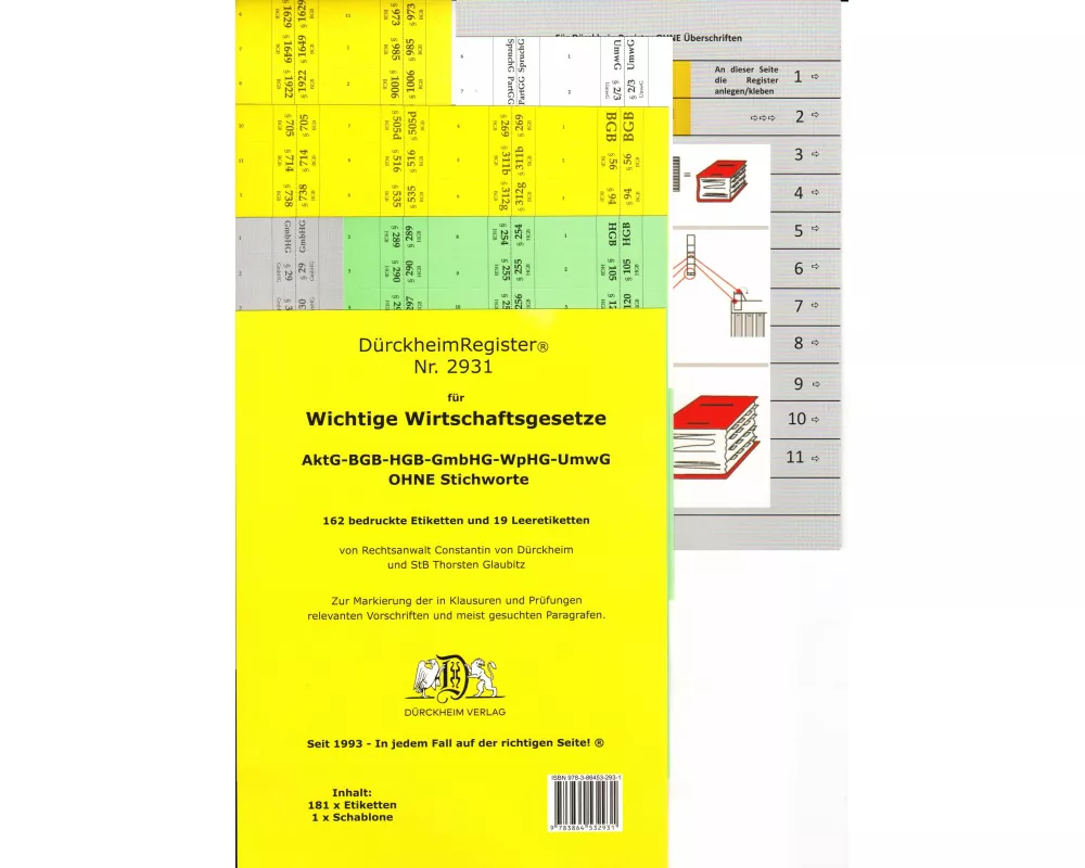 DürckheimRegister WICHTIGE WIRTSCHAFTSGESETZE (BGB, HGB, GmbHG, AktG, UmwG) §§ und Gesetze OHNE Stichworte